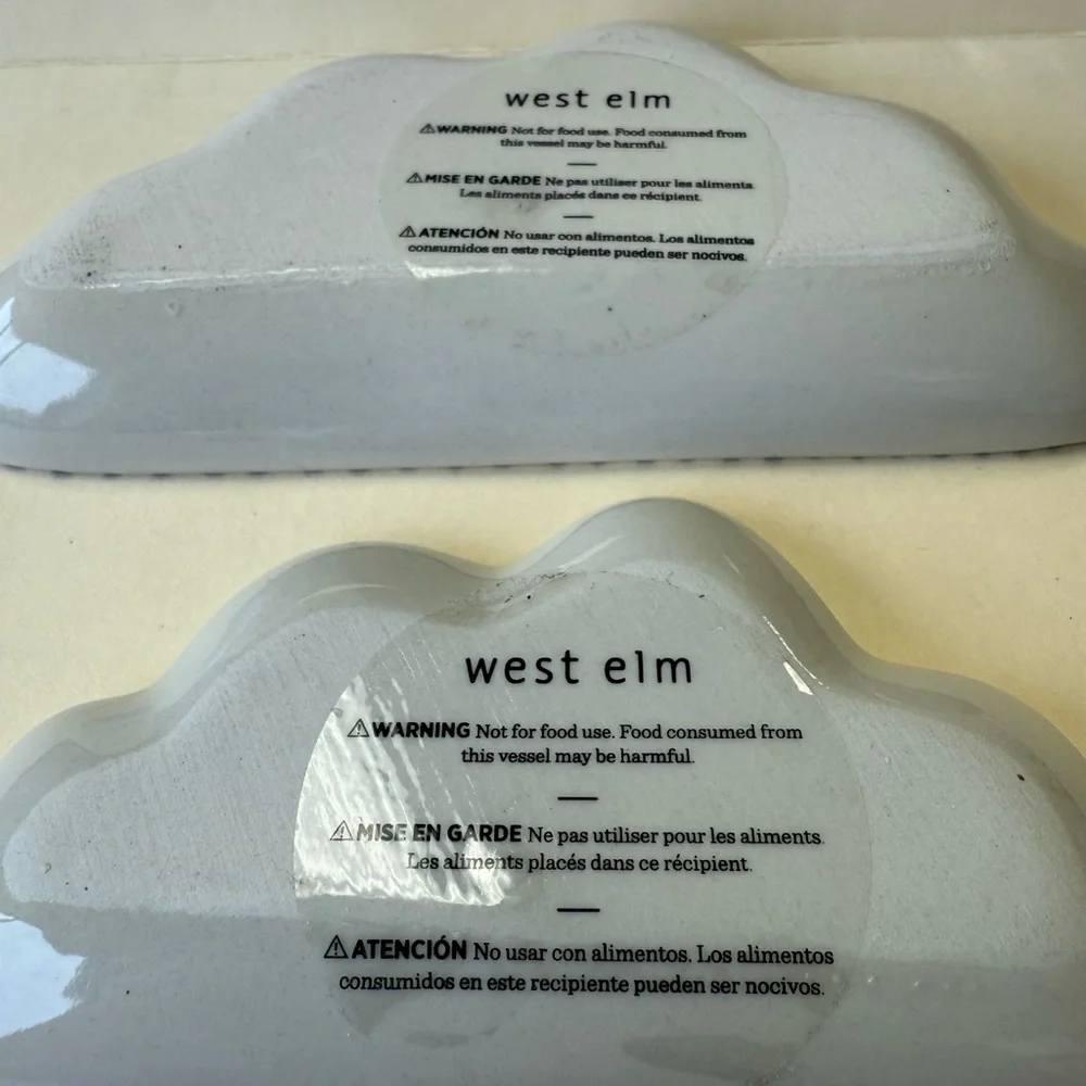 2 West Elm Cloud Ceramic Trinket Dishes in Black & White Geometric Designs.